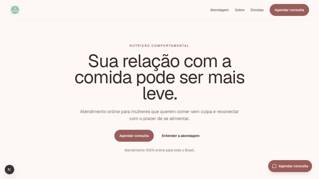 Preview da landing page da Nutri Equilíbrio